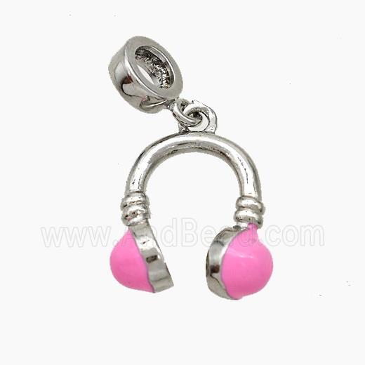 Copper Headphones Charms Pendant Pink Enamel Platinum Plated