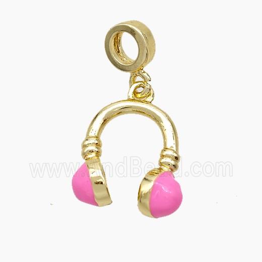 Copper Headphones Charms Pendant Pink Enamel Gold Plated
