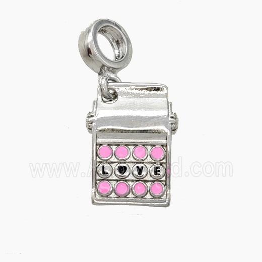 Copper Calculator Charms Pendant Pink Enamel LOVE Platinum Plated