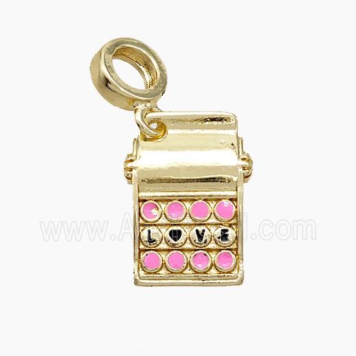 Copper Calculator Charms Pendant Pink Enamel LOVE Gold Plated