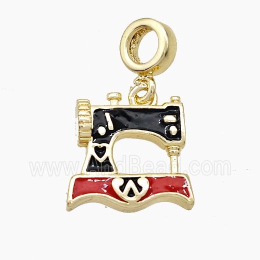 Sewing Machine Charms Copper Pendant Enamel Gold Plated