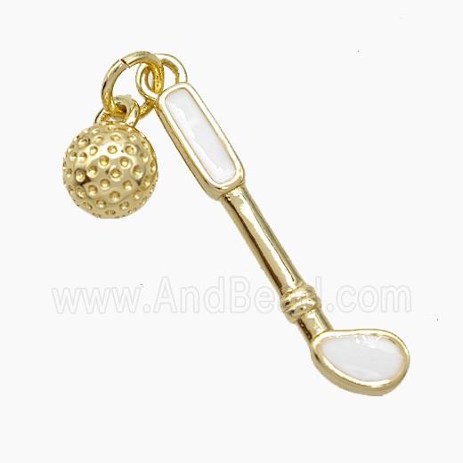 Golf Holder and Ball Charms Copper Pendant White Enamel Sports Gold Plated