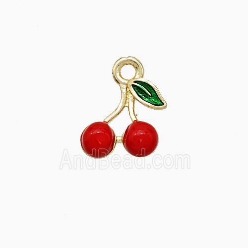 Copper Cherry Pendant Red Enamel Gold Plated