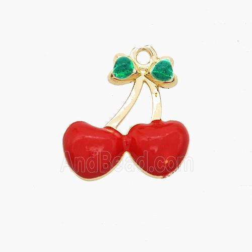 Copper Cherry Pendant Red Enamel Gold Plated