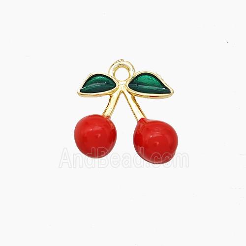 Copper Cherry Pendant Red Enamel Gold Plated