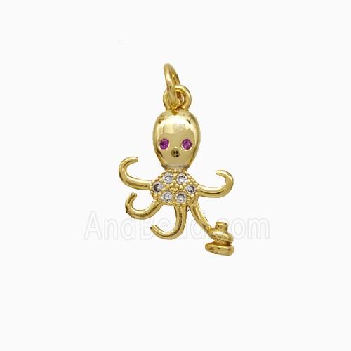Copper Octopus Pendant Pave Zirconia Gold Plated
