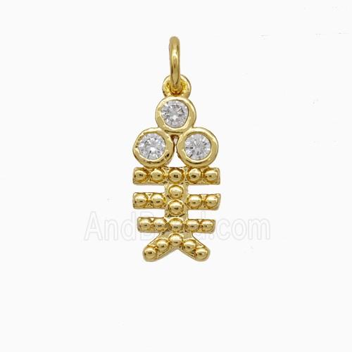 Copper Fishbone Pendant Pave Zirconia Gold Plated