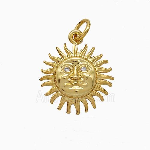Copper Sun Pendant Pave Zirconia Gold Plated