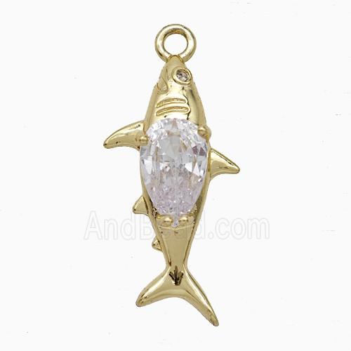 Copper Fish Pendant Pave Zirconia Gold Plated