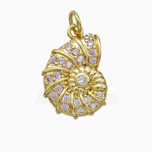 Nautilus Charms Cppper Spiral Shell Pendant Micropave Zirconia Gold Plated