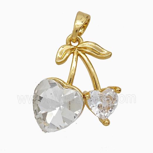 Copper Cherry Pendant Pave Crystal Glass Gold Plated