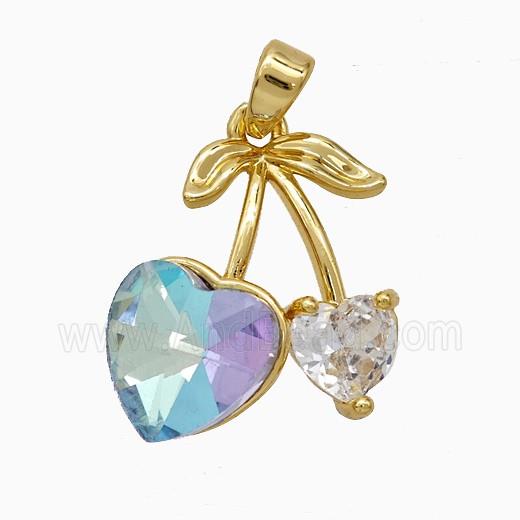 Copper Cherry Pendant Pave Crystal Glass Gold Plated