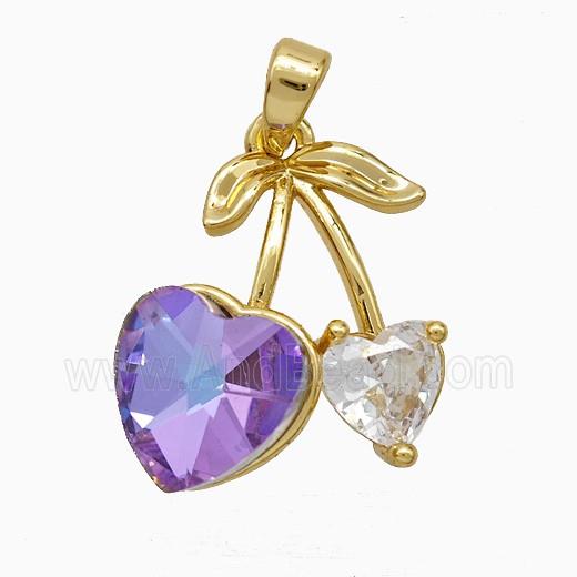 Copper Cherry Pendant Pave Crystal Glass Gold Plated