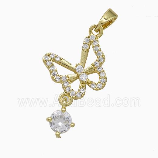 Copper Butterfly Pendant Pave Zirconia Gold Plated
