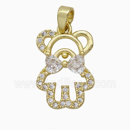 Copper Bear Pendant Pave Zirconia Gold Plated