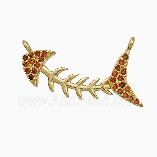 Copper Fishbone Pendant Pave Zirconia 2loops Gold Plated