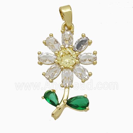 Copper Flower Pendant Pave Zirconia Gold Plated