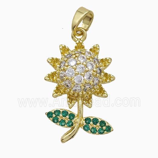 Copper Sunflower Pendant Pave Zirconia Gold Plated