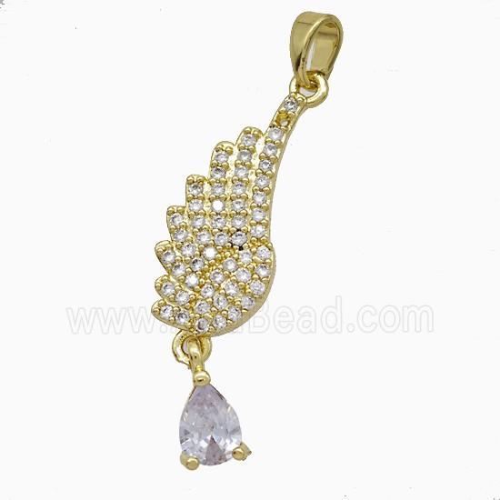 Copper Angel Wings Pendant Pave Zirconia Gold Plated