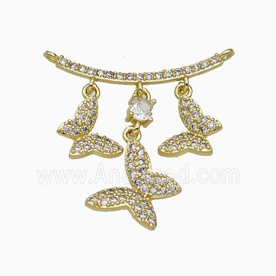 Copper Butterfly Pendant Pave Zirconia 2loops Gold Plated