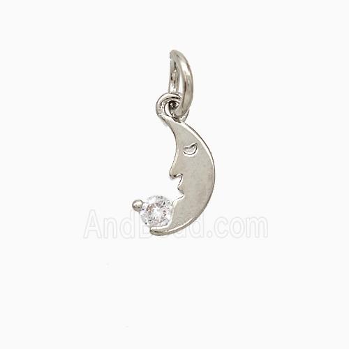 Copper Moon Pendant Pave Zirconia Platinum Plated