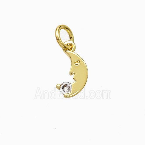 Copper Moon Pendant Pave Zirconia Gold Plated