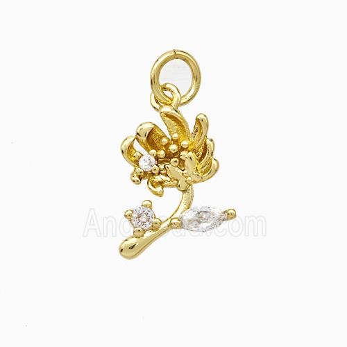Copper Flower Pendant Pave Zirconia Gold Plated