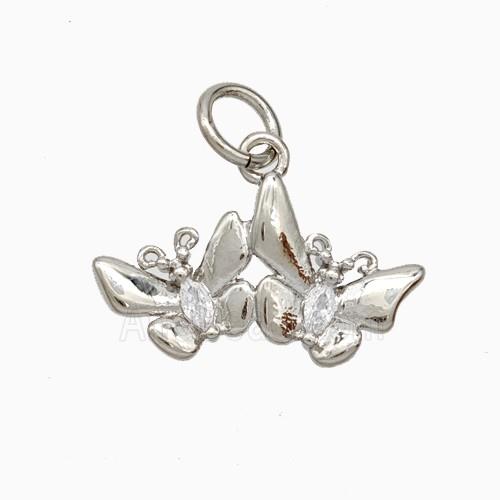 Copper Butterfly Pendant Pave Zirconia Platinum Plated