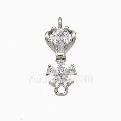 Copper Flower Connector Pave Zirconia Platinum Plated