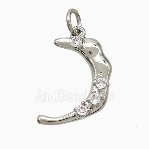 Copper Moon Pendant Pave Zirconia Platinum Plated