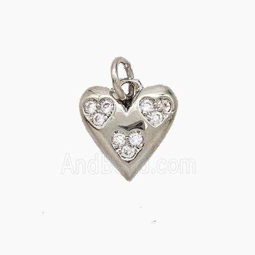 Copper Heart Pendant Pave Zirconia Platinum Plated