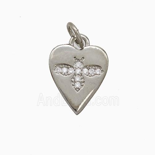 Copper Heart Pendant Pave Zirconia Honeybee Platinum Plated