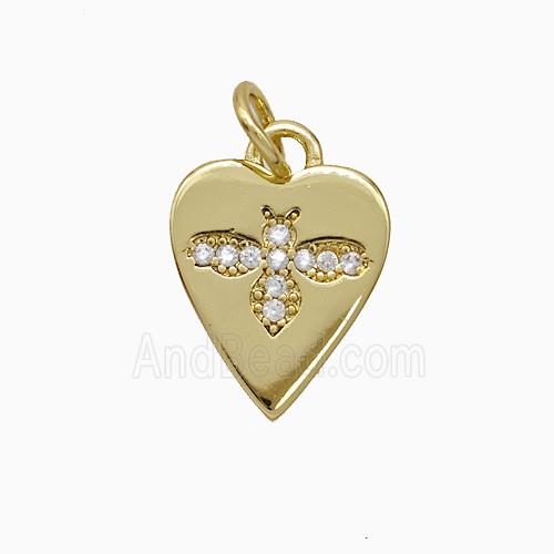 Copper Heart Pendant Pave Zirconia Honeybee Gold Plated
