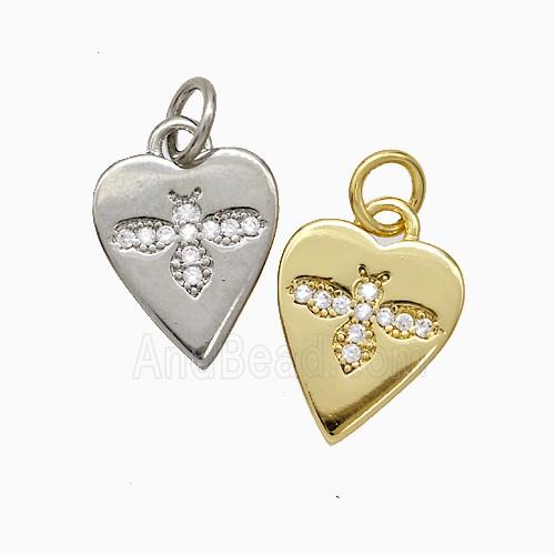 Copper Heart Pendant Pave Zirconia Honeybee Mixed