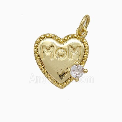 Copper Heart Pendant Pave Zirconia MOM Gold Plated