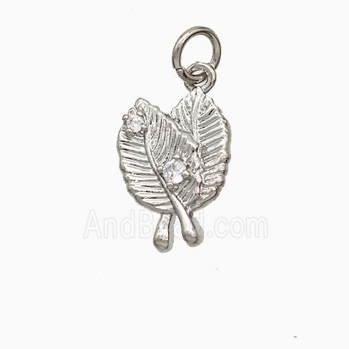 Copper Leaf Pendant Pave Zirconia Platinum Plated
