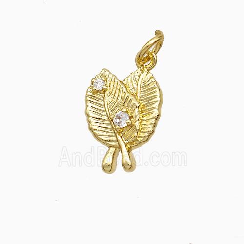 Copper Leaf Pendant Pave Zirconia Gold Plated