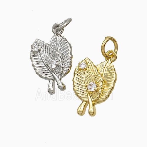 Copper Leaf Pendant Pave Zirconia Mixed