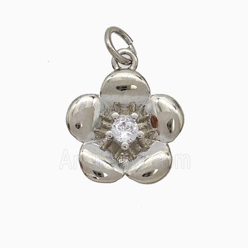 Copper Flower Pendant Pave Zirconia Platinum Plated