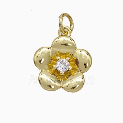 Copper Flower Pendant Pave Zirconia Gold Plated