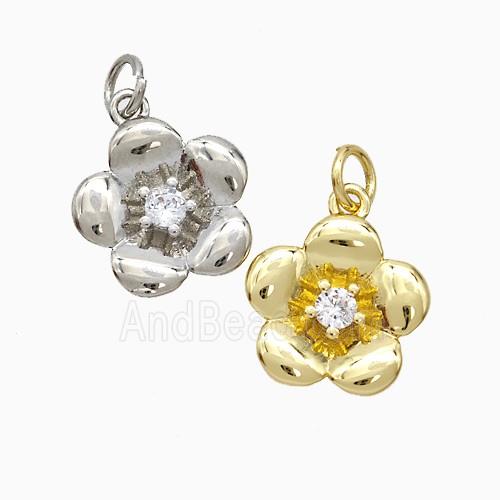 Copper Flower Pendant Pave Zirconia Mixed