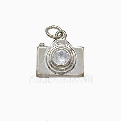 Copper Camera Pendant Pave Zirconia Platinum Plated