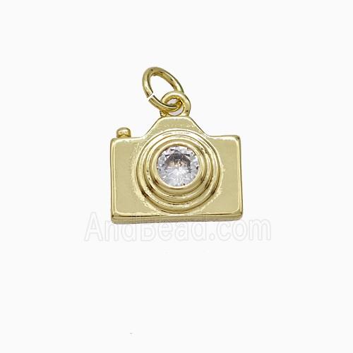 Copper Camera Pendant Pave Zirconia Gold Plated