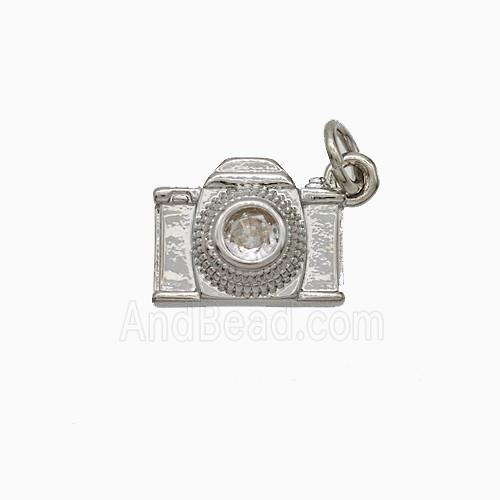 Copper Camera Pendant Pave Zirconia Platinum Plated