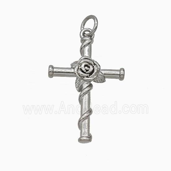 Copper Cross Pendant Flower Platinum Plated