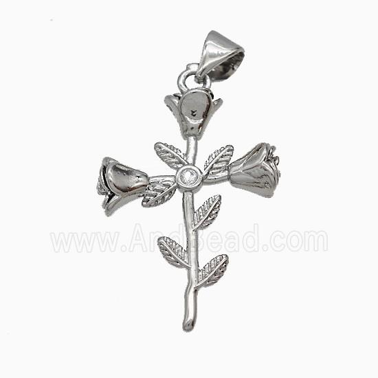 Copper Flower Pendant Pave Zirconia Platinum Plated
