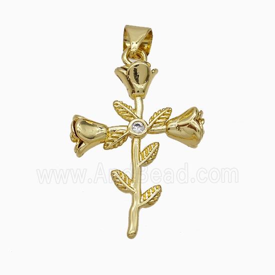 Copper Flower Pendant Pave Zirconia Gold Plated