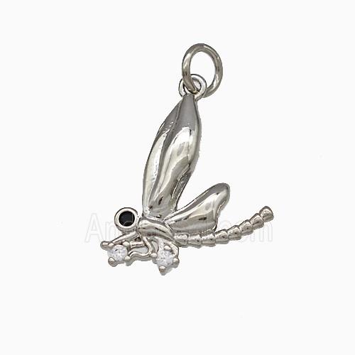 Copper Dragonfly Pendant Pave Zirconia Platinum Plated