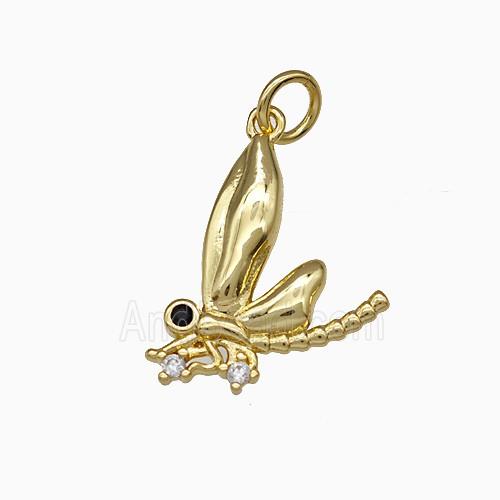 Copper Dragonfly Pendant Pave Zirconia Gold Plated