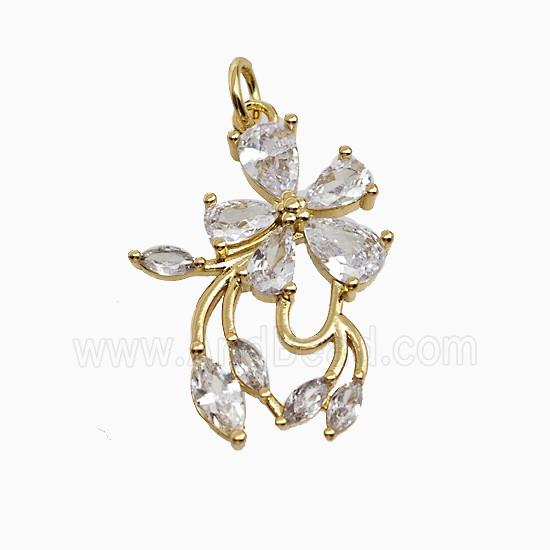Copper Flower Pendant Pave Zirconia Gold Plated